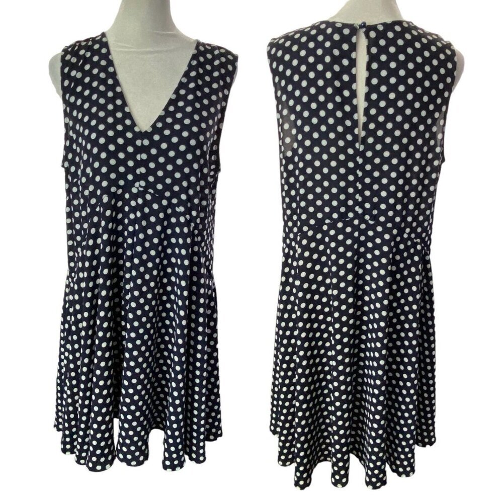 Anthropologie UNCLE FRANK Polka Dot Dress V Neck Sleeveless Sz M Blue 79-39